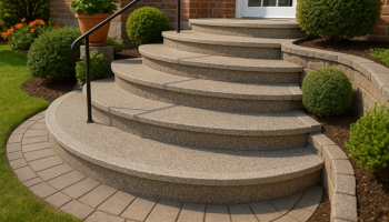 Verleihen Sie Ihrer Außentreppe mit Steinteppich ein modernes, rutschfestes Design. Vertrauen Sie auf erfahrene Verleger für perfekte Ergebnisse im Außenbereich.
